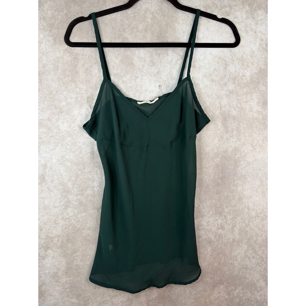 Hazel Anthropologie Camisole Women Large Forest Green Sheer Chiffon V-Neck